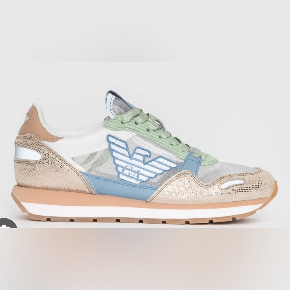 Emporio Armani Women's Sneakers - Silver and Blue - see through